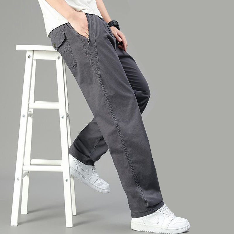 Miniatura: Big Size Men's Cargo Pants Casual Loose Straight Pants Cotton Long Trousers