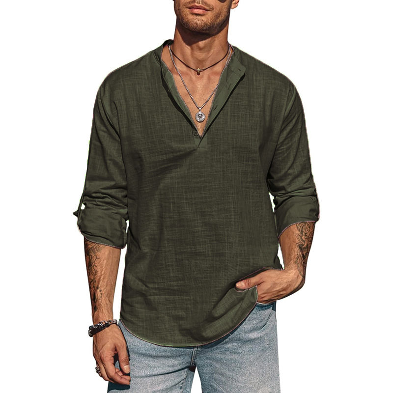 Miniatura: Men's Long Sleeve Stand Collar Shirts Cotton Tshirts Casual Lightweight