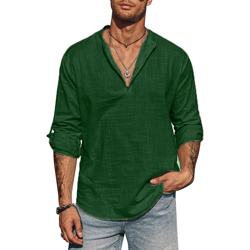 Miniatura: Men's Long Sleeve Stand Collar Shirts Cotton Tshirts Casual Lightweight