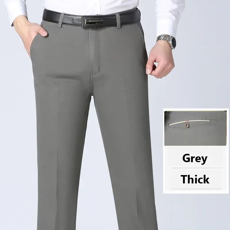 Miniatura: Men's Spring Autumn 100% Cotton Middle-Aged Business Trousers Straight Slacks
