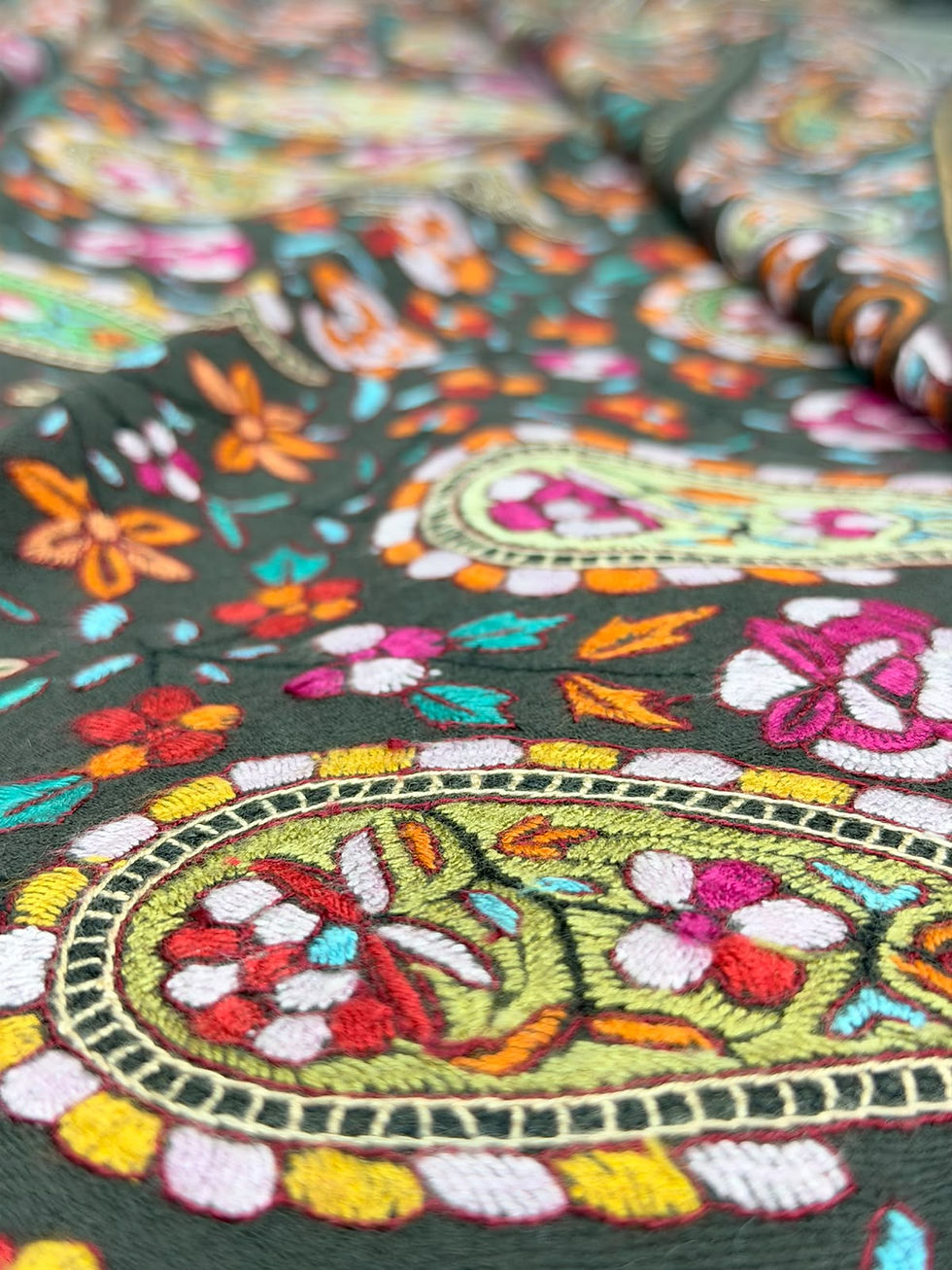 Thumbnail: The Masterpiece Shawl: Grey Pure Pashmina with Papier Mache Embroidery