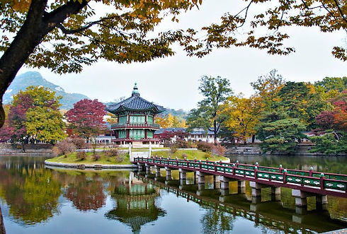 A beautiful pond and garden in South Korea