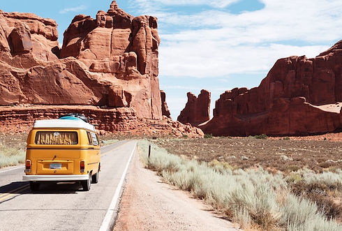A van driving along a road
