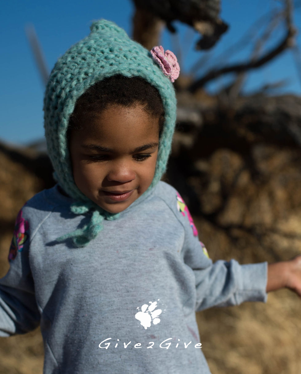 Give2Give - Turquoise Fleece Kids Beanie ear flaps butterfly