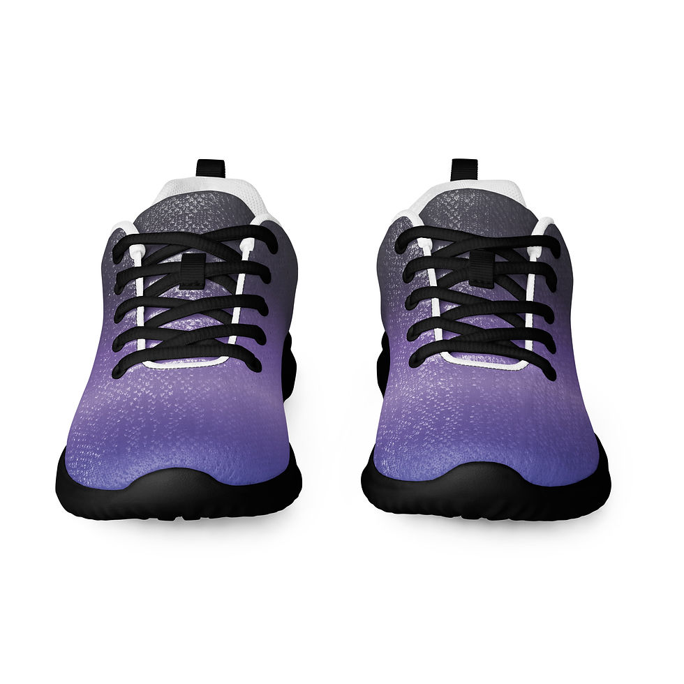 Thumbnail: Nebula Fade blends silky violet and aluminum gray in a sleek, breathable athleisure design by Darc Pfenyx. with black trim