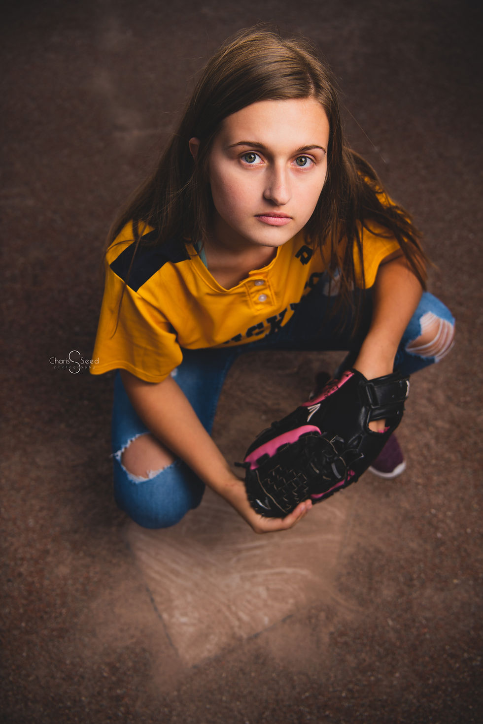 softball girl senior picture with glove