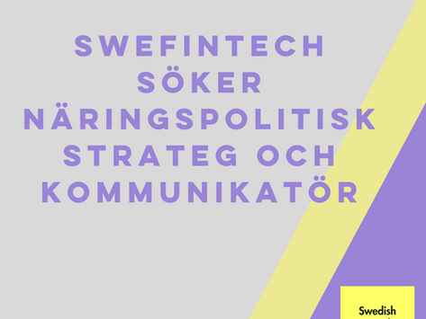 SweFinTech söker näringspolitisk strateg & kommunikatör