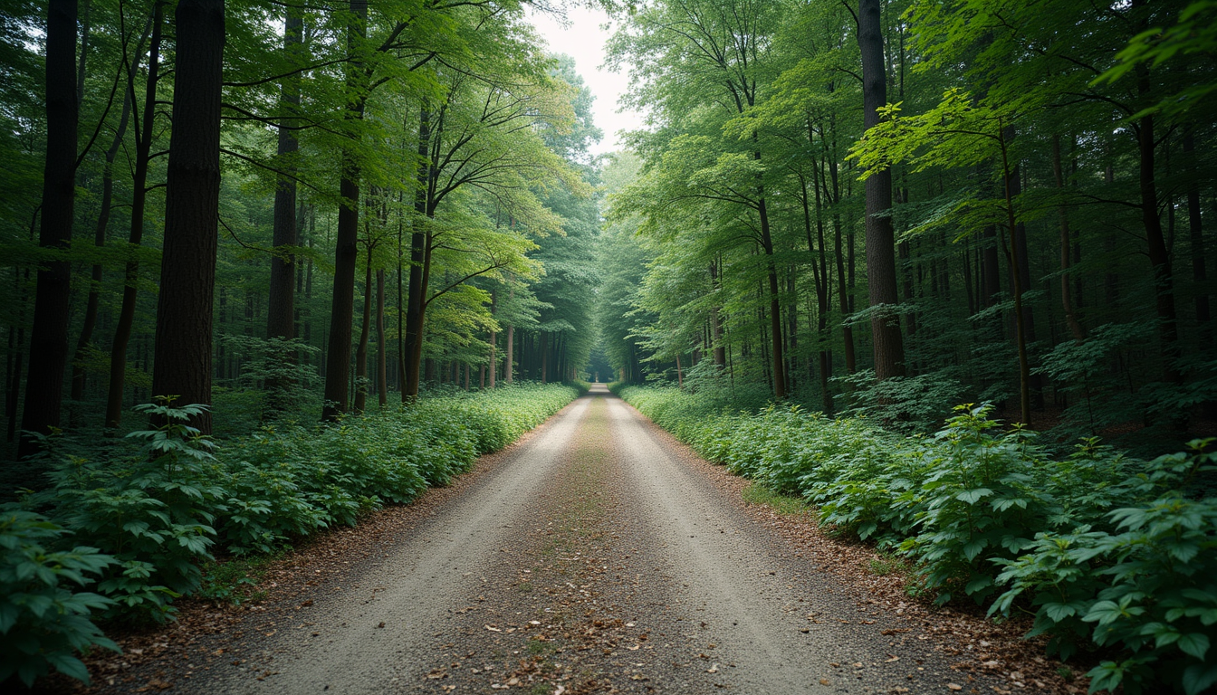Vue panoramique d’un sentier gravel traversant une forêt dense