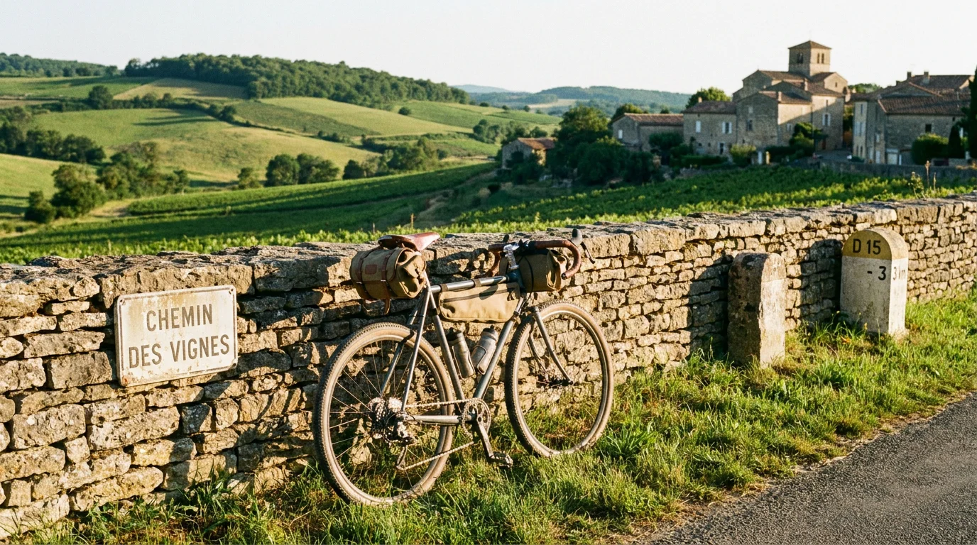 Vélo gravel sur un chemin de campagne en France