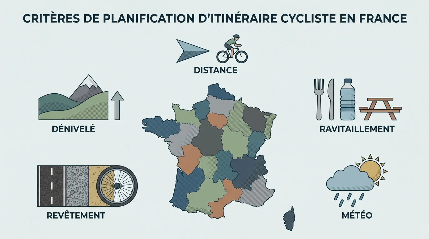 Illustration des cinq critères pour réussir un itinéraire cycliste en France