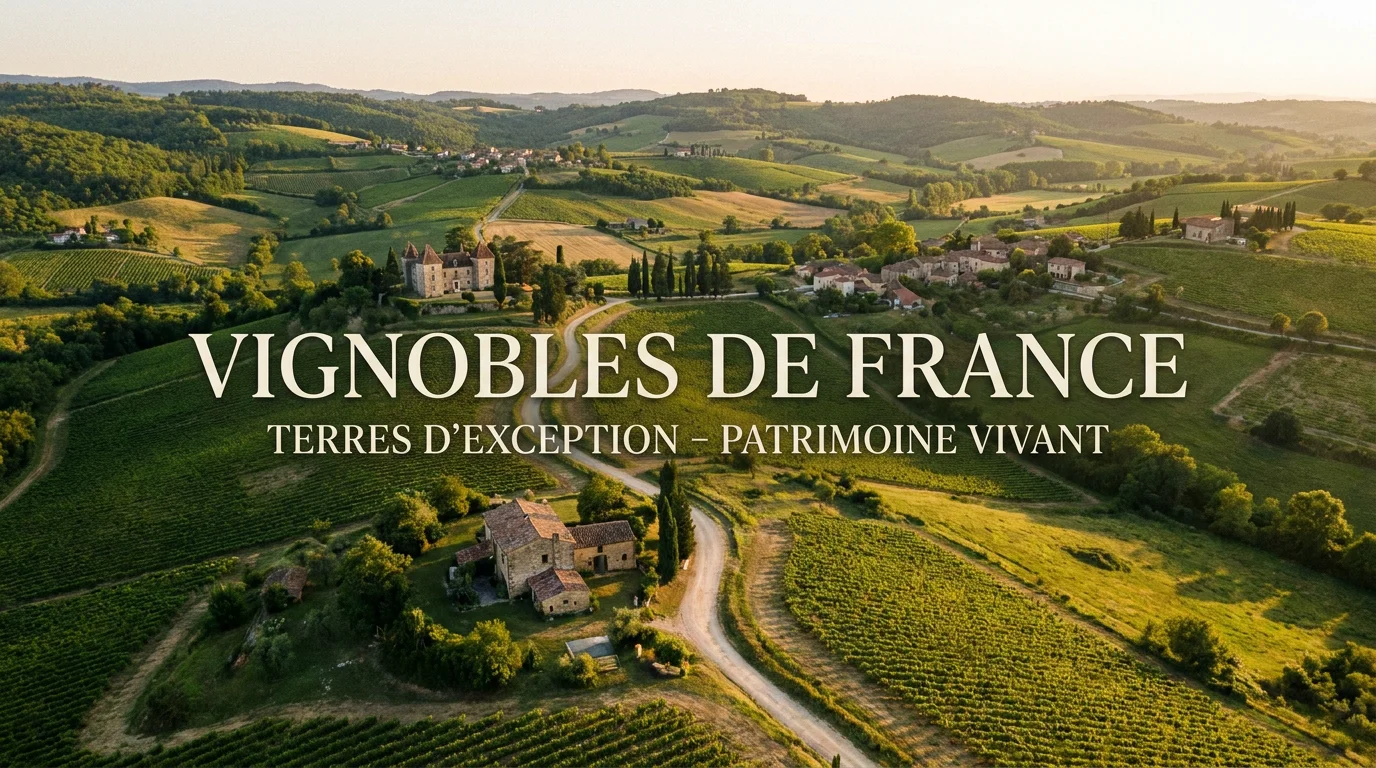 Chemin gravel sinueux à travers les collines et vignobles de France