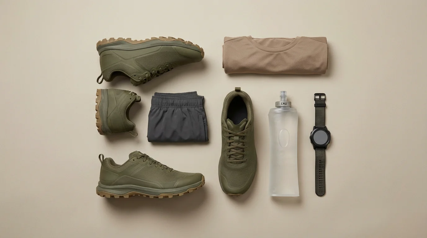 Équipement minimaliste pour débuter le gravel running avec chaussures polyvalentes et accessoires techniques