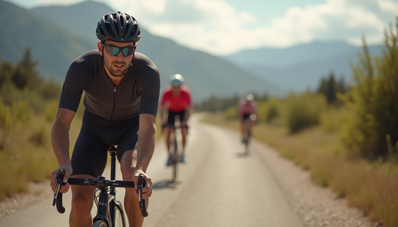 Vue rapprochée d’un cycliste ajustant son équipement avant le départ d’une course gravel
