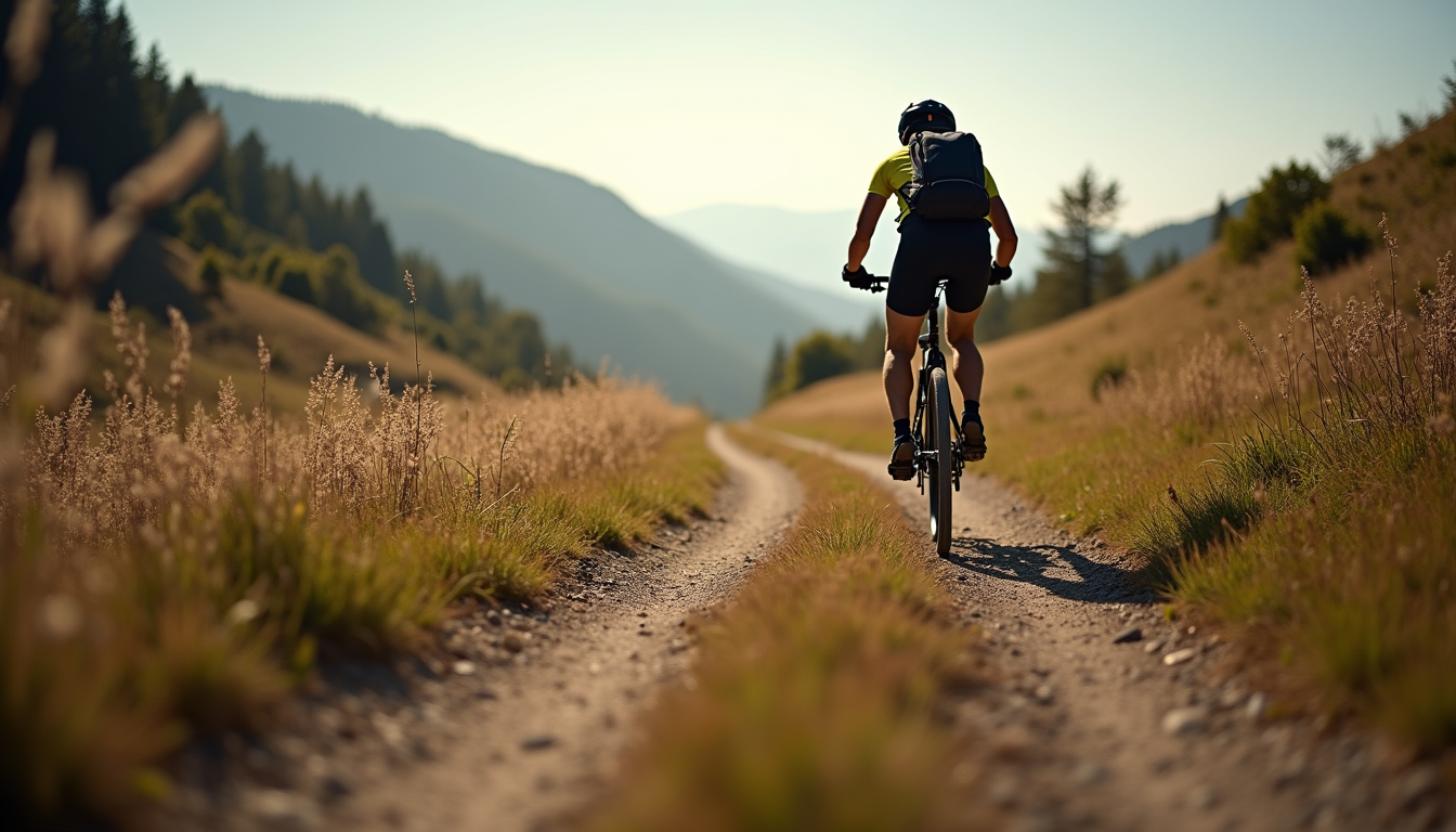 Vue rapprochée d’un cycliste en pleine nature sur un sentier de bikepacking