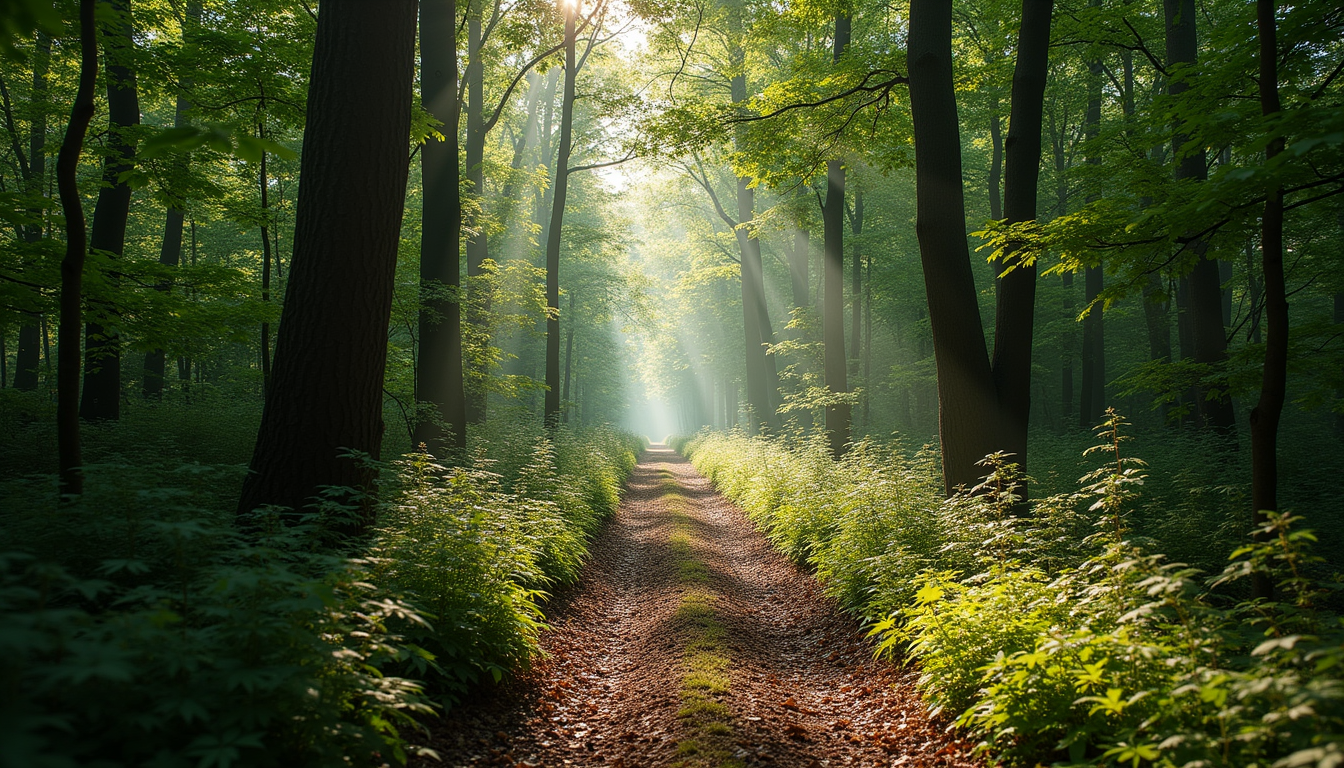 Vue panoramique sur un chemin de gravier en forêt proche de Paris