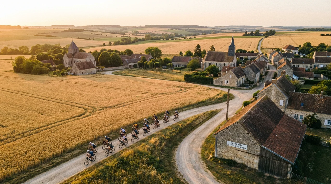 Cyclistes gravel sur un chemin de campagne dans le sud de l'Île-de-France