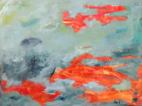 abstract painting by Eleni Pappa Tsantilis. on exhibition at the Nouvelle Galerie Massillon, in Hyères, on the French Riviera