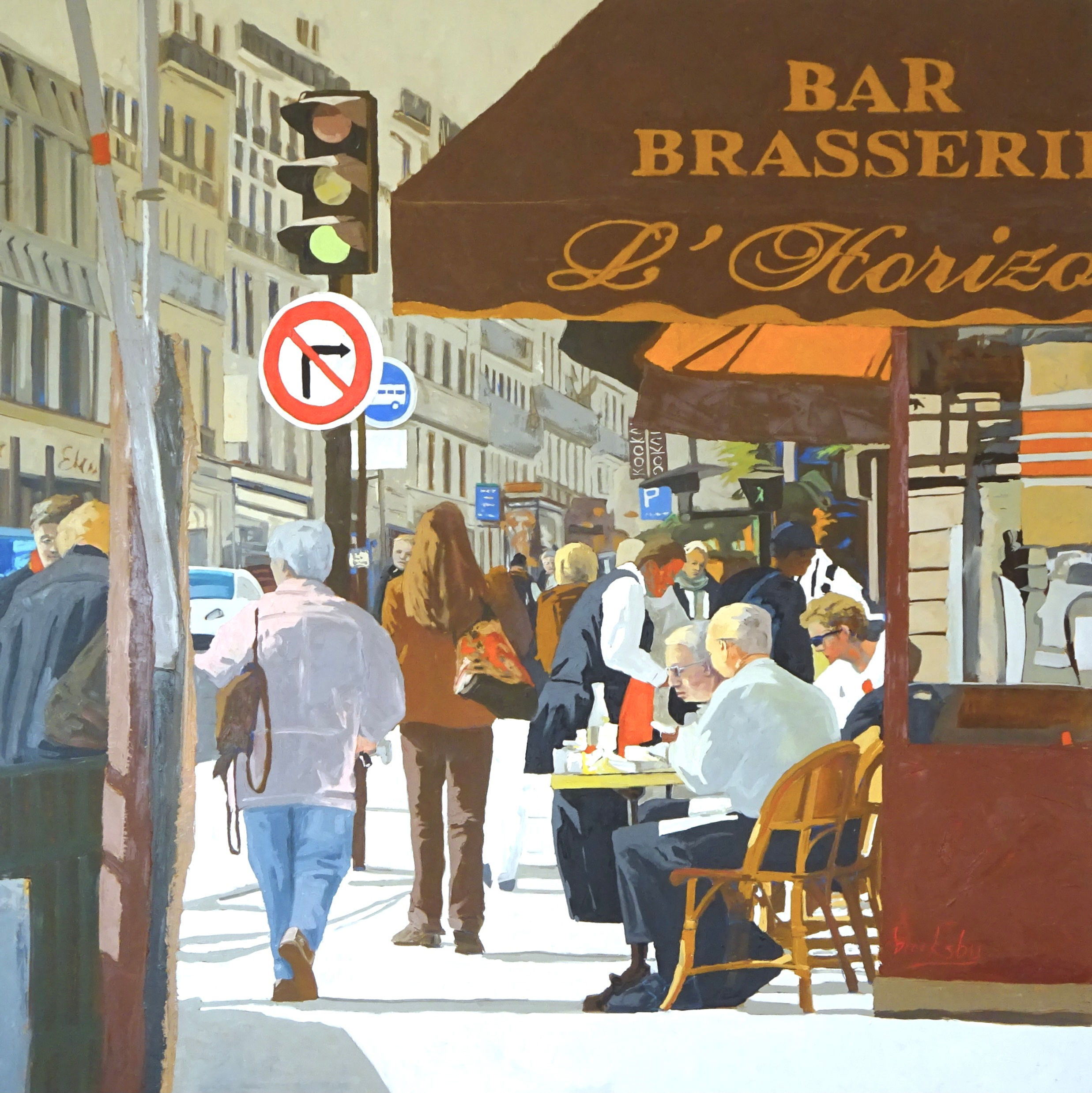 Large format oil painting of a cafe scene in Paris