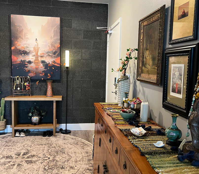 Every wall flows and compliments the other.  Art, color, texture and design, all at play here.