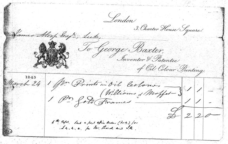 George Baxter Sales Receipt dated 1843