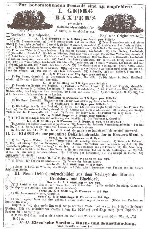 F C Eisen advertising George Baxter Print 1851