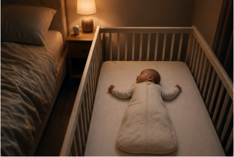 Baby sleeping in cot