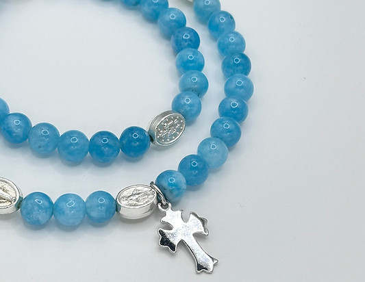 Bracciale Rosario Gioiello con croce in Argento 925 e Angelite