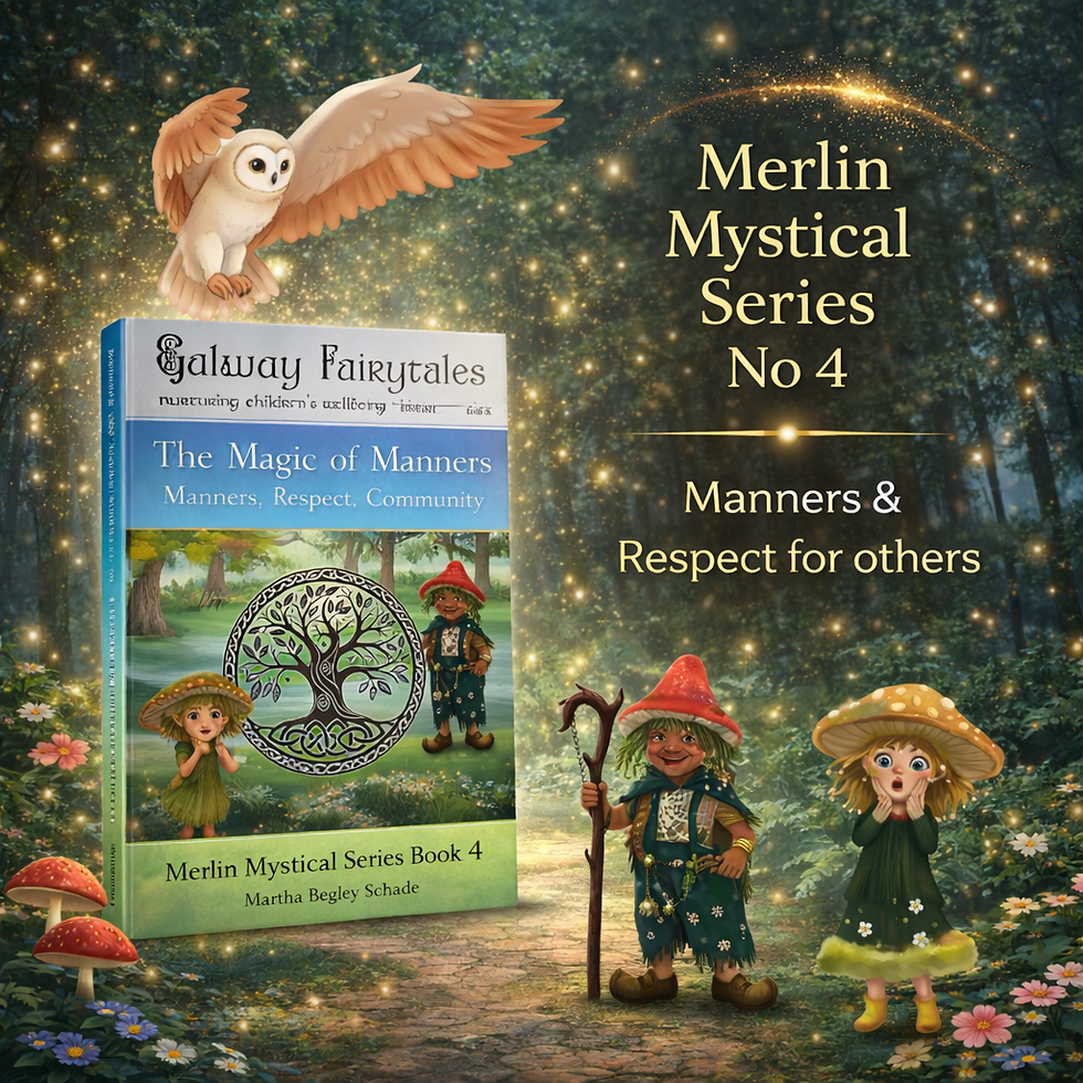 Book image of The Magic Of Manners set in a magical woods, with the characters beside it. Topic is Manners and Respect.