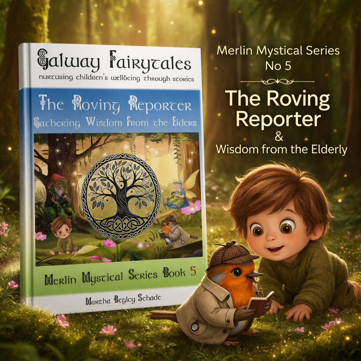 Book Image in a magical woods, The Roving Reporter sits with the lost child, collecting wisdom from the elderly.