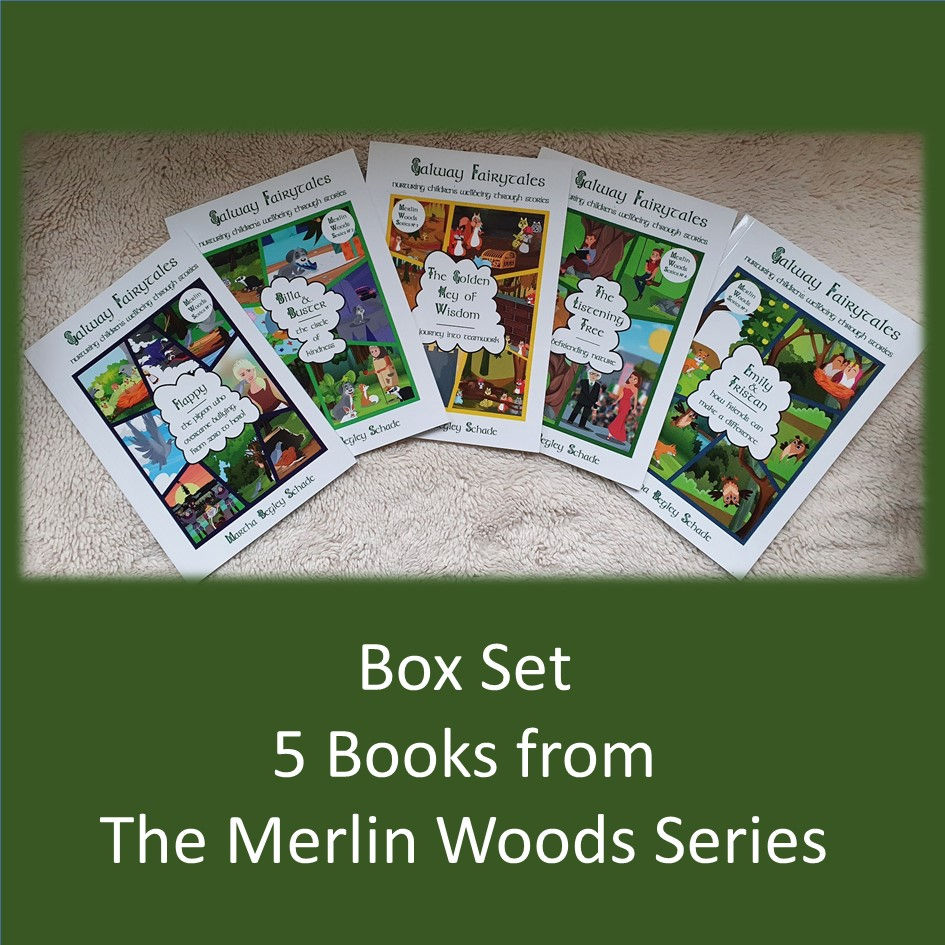 Thumbnail: Array of books in cluded in the Merlin Woods Bundle Set. 