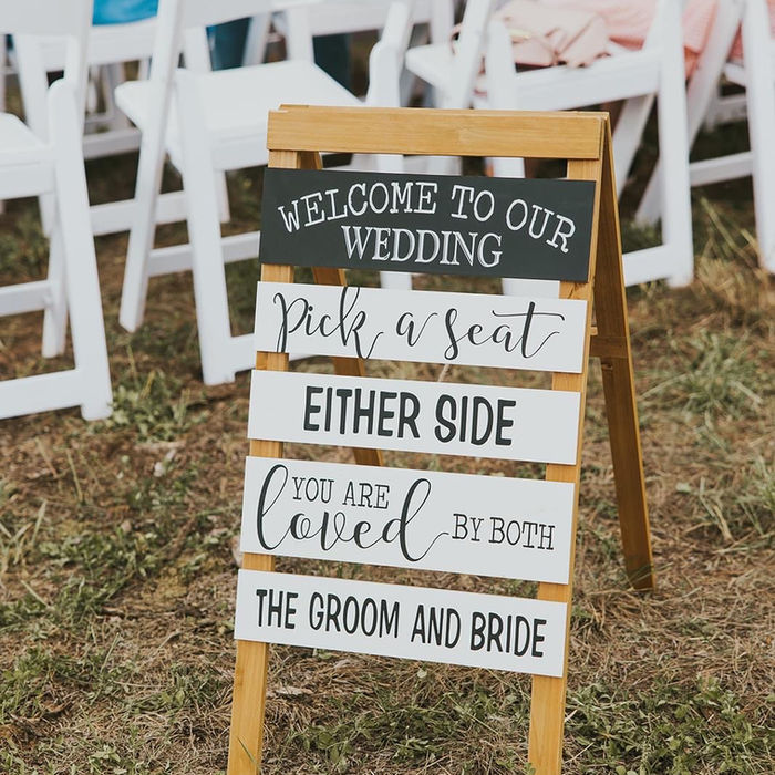 Handmade wedding day sign at ceremony