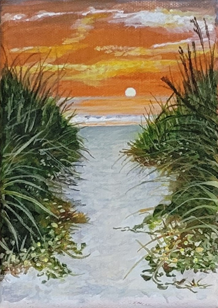 Original acrylic painting of sunset at Hammonasset Beach in Madison CT