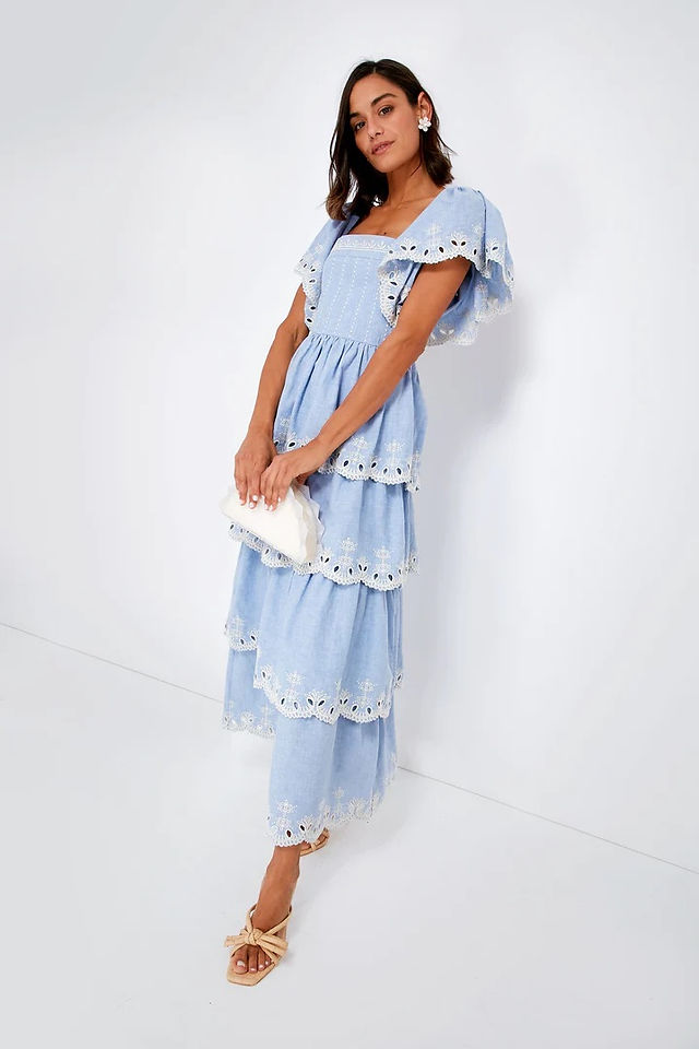Lug Von Siga Chambray With Off-White Embroidery Aria Dress