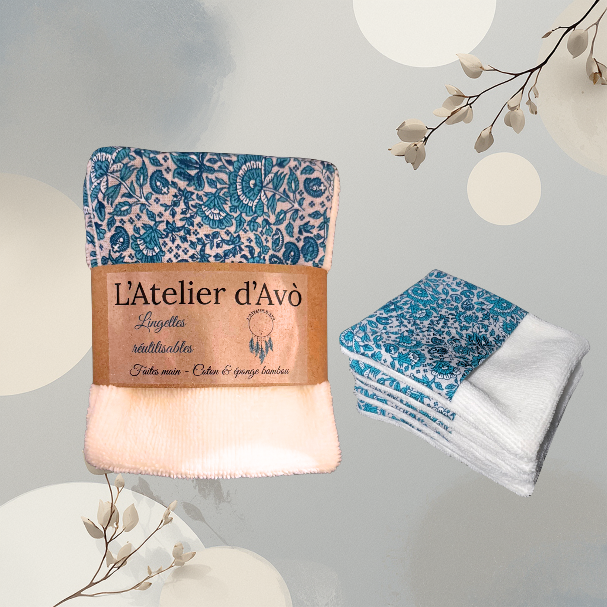 Lingettes réutilisables - imprimés bleu