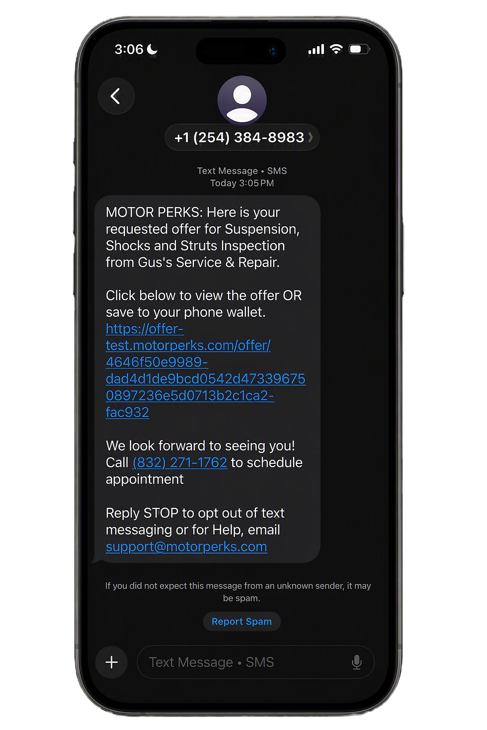 Motor Perks SMS capability example