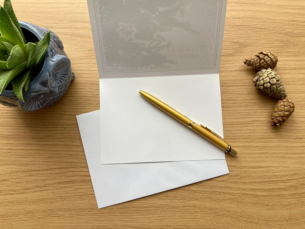 Thumbnail: Blank greeting card with golden pen on the desk