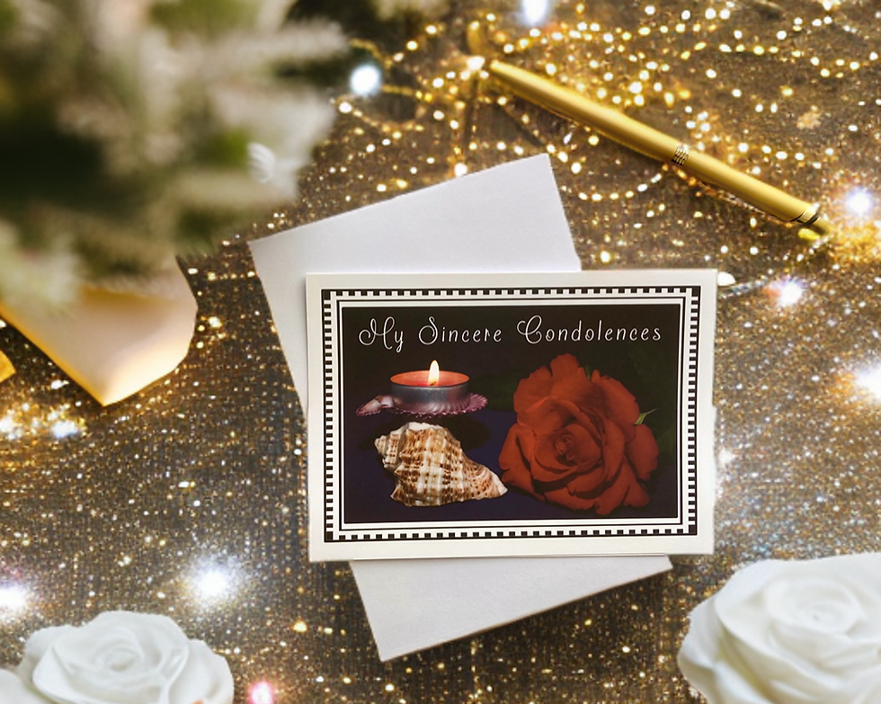 Condolence card: My Sincere Condolences, red rose, lit up candle on the seashell
