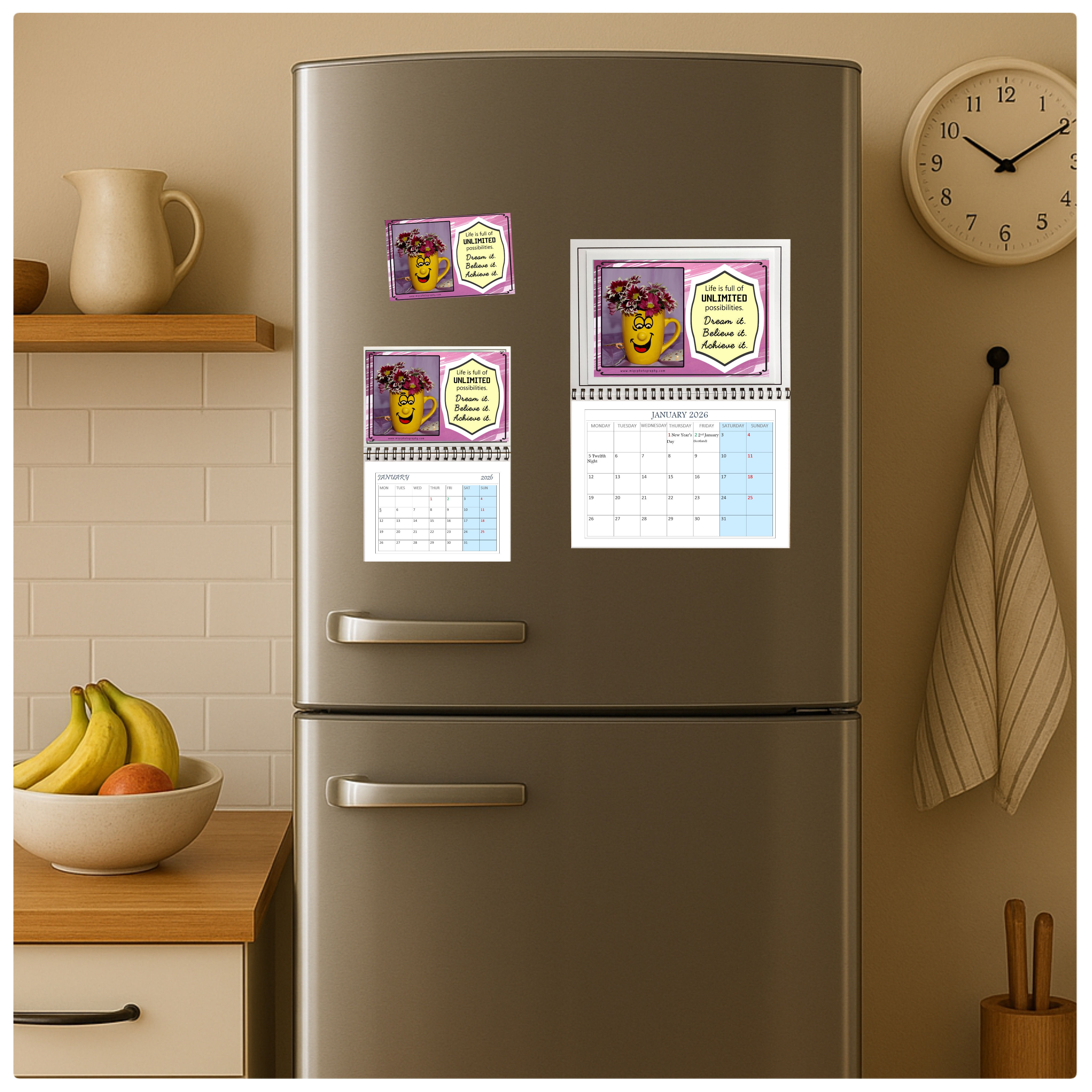 Magnetic Photography Calendar For Fridge With Affirmations