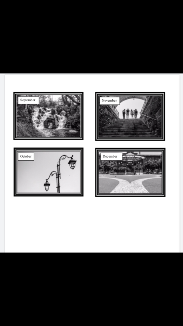 Thumbnail: Showcasing remaining four months of black and white desk calendar: September, October, November, December