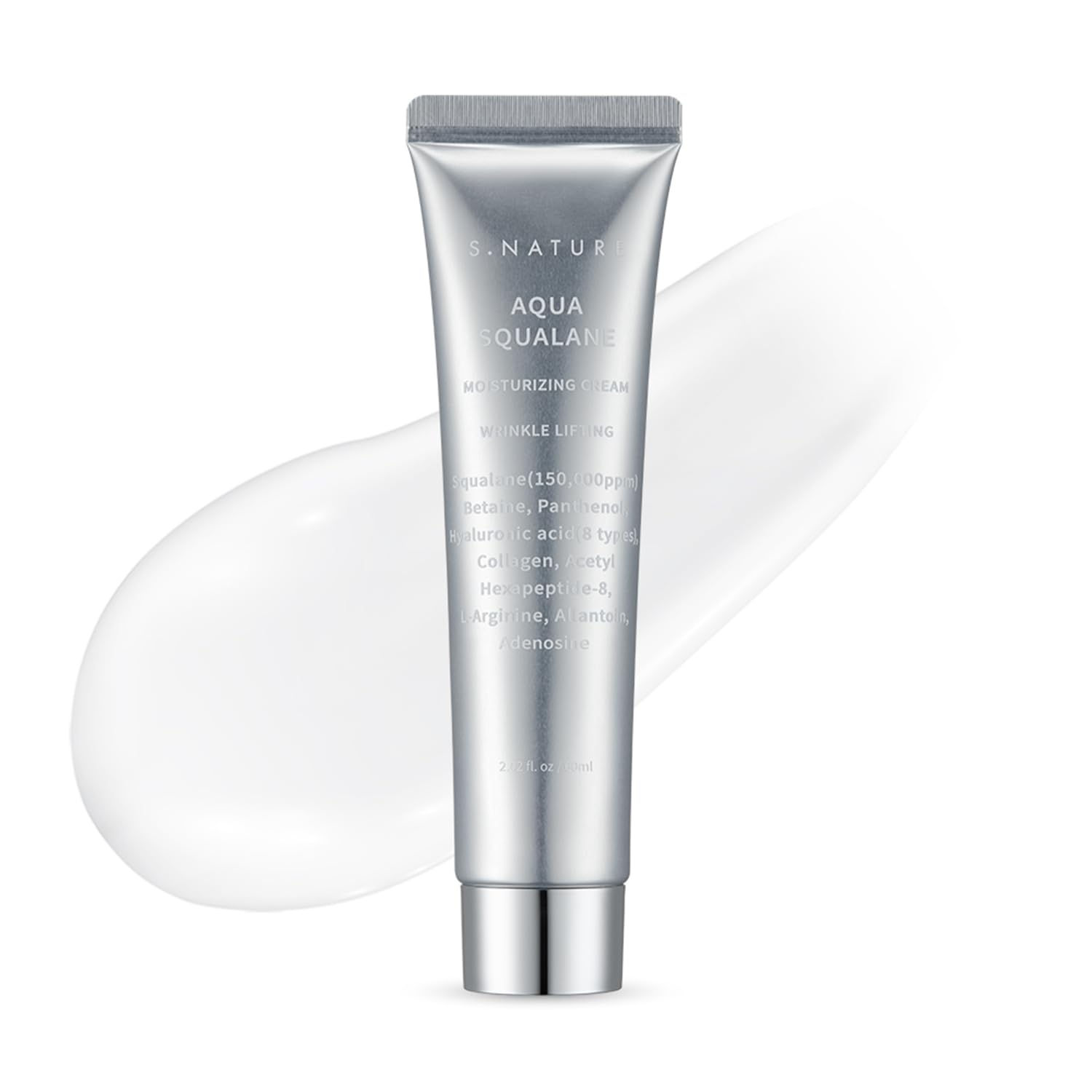 S.NATURE Aqua Squalane Moisturizing Cream 60ml tube blanc sur fond épuré studio