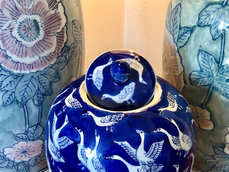 Thumbnail: Blue and White Jar Cobalt Chinese Swan Vase Made in China