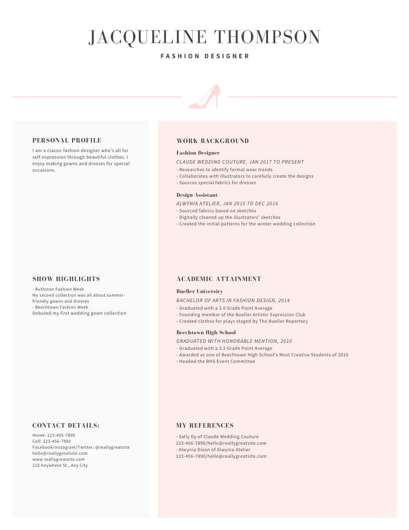 Pastel Stiletto Icon Minimalist Resume