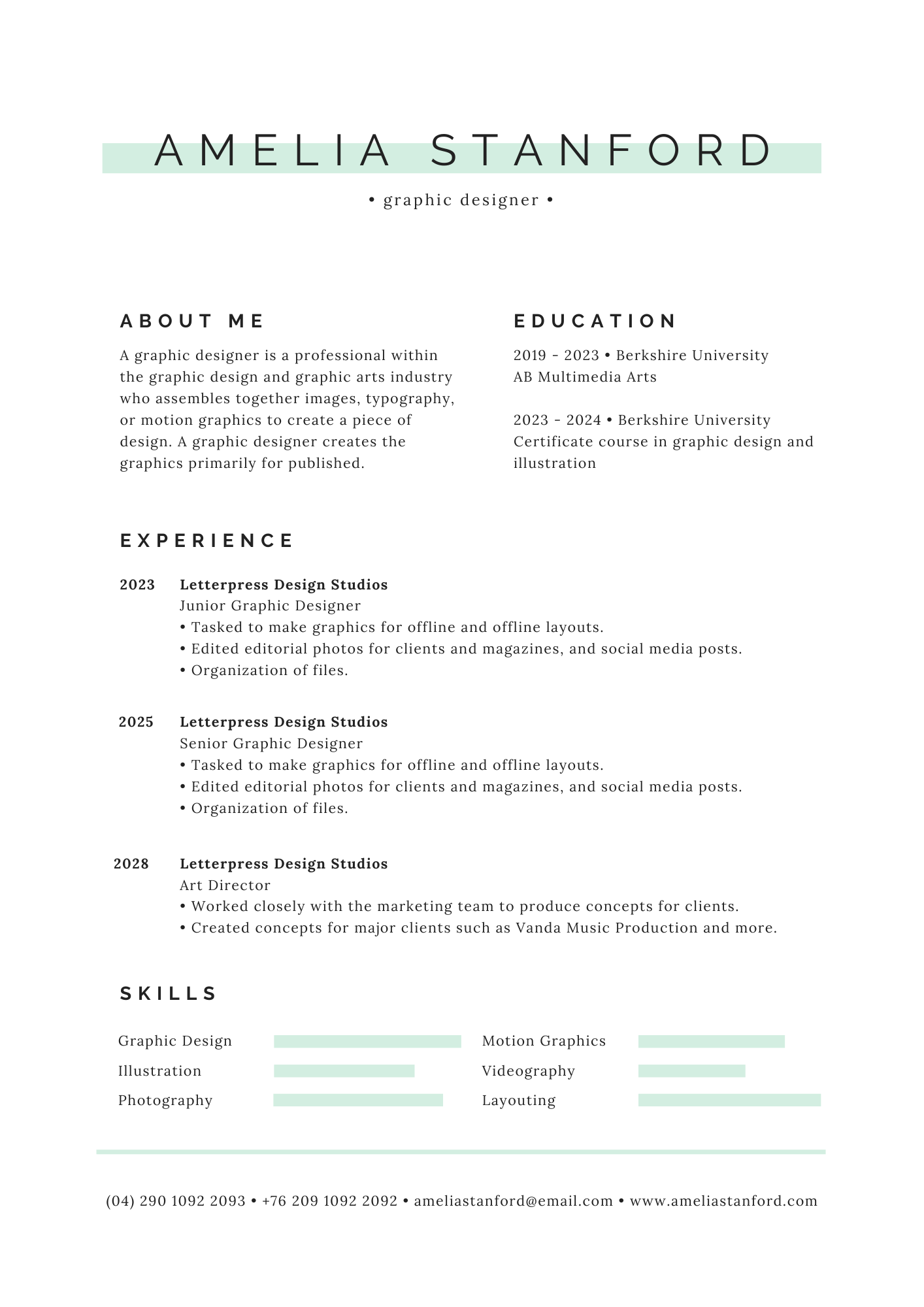 Green and Black Modern Resume