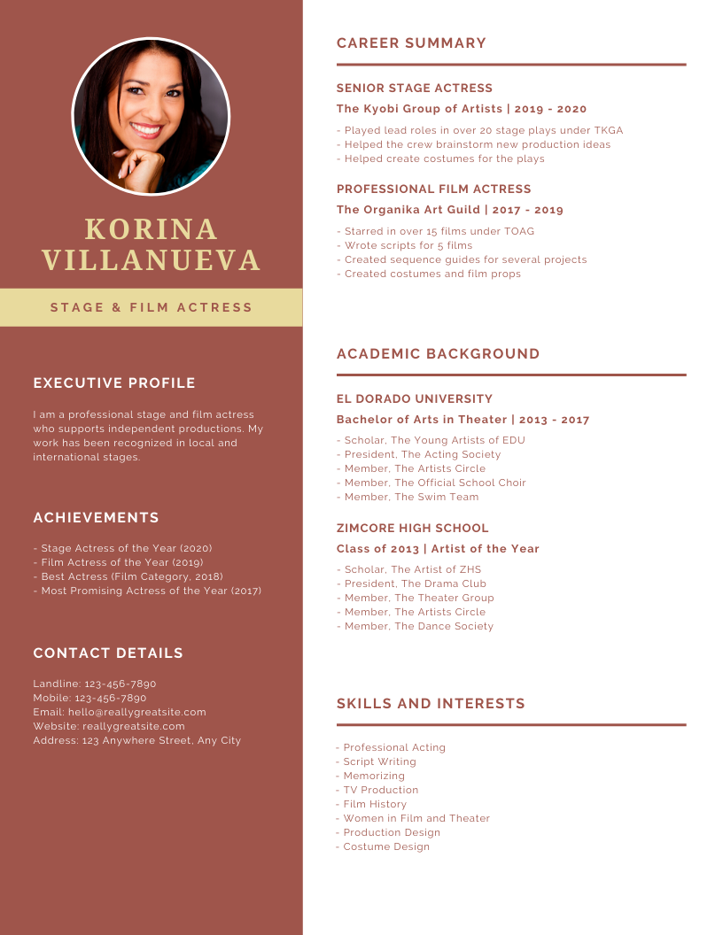 Brown Header Acting Resume