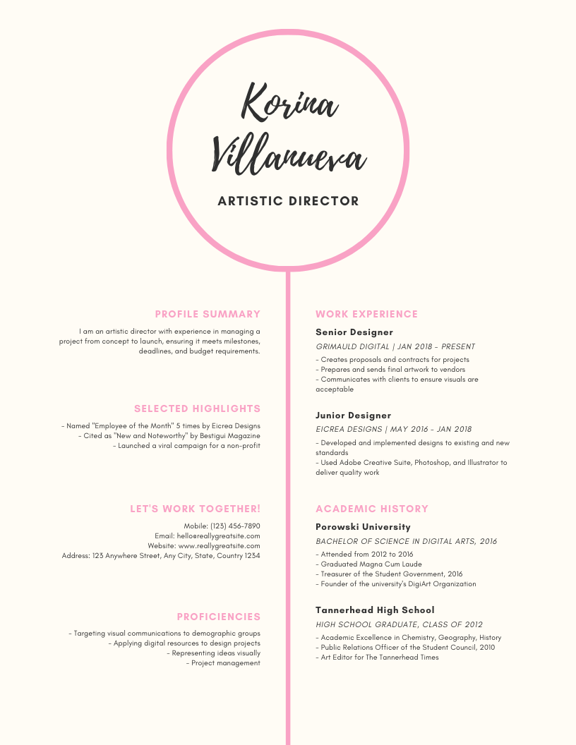 Pink Black Girly Theater Resume