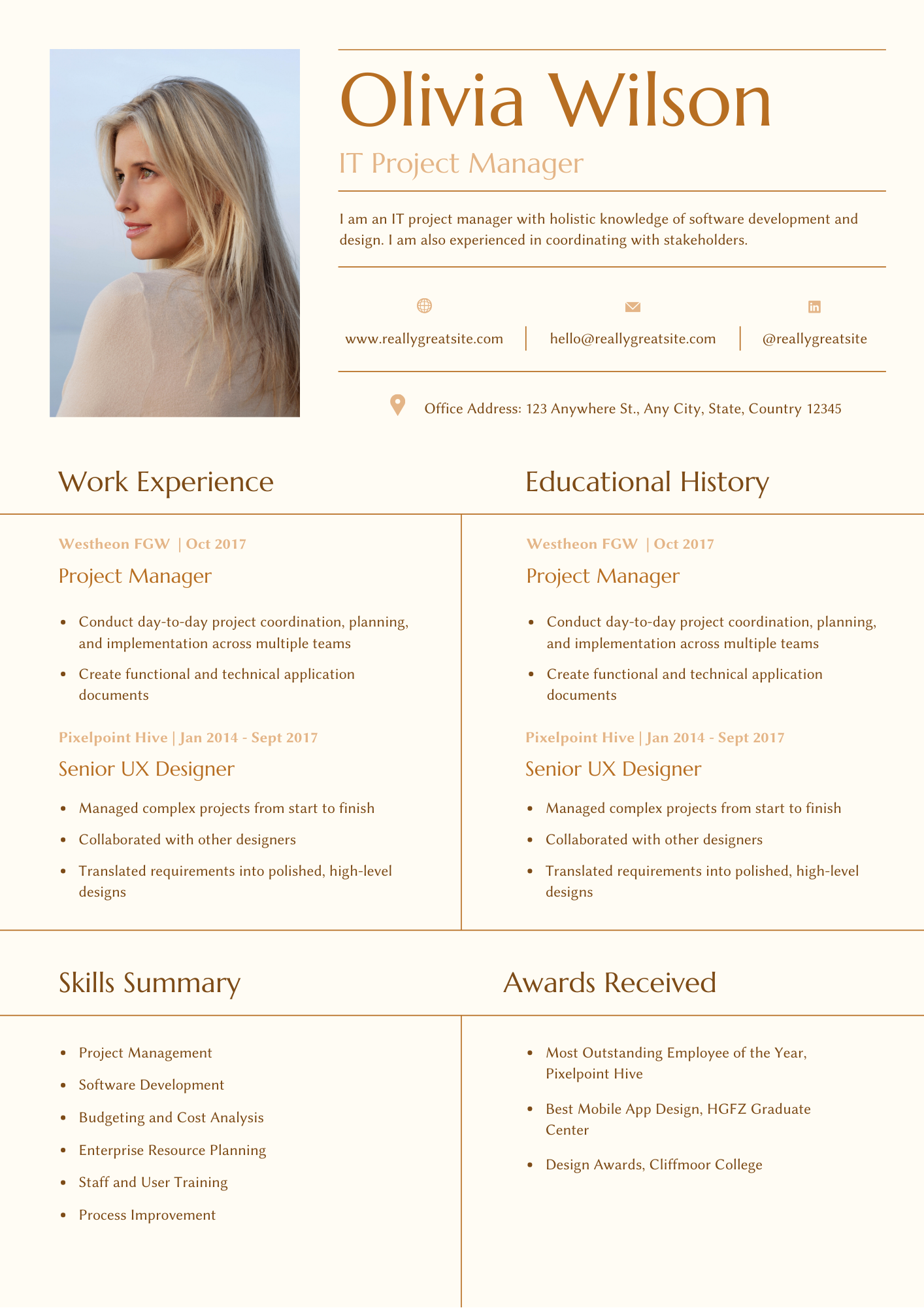 Brown and Cream Modern Resume