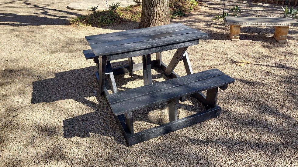 Eye-level view of the X Frame Picnic Set in a sunny outdoor setting