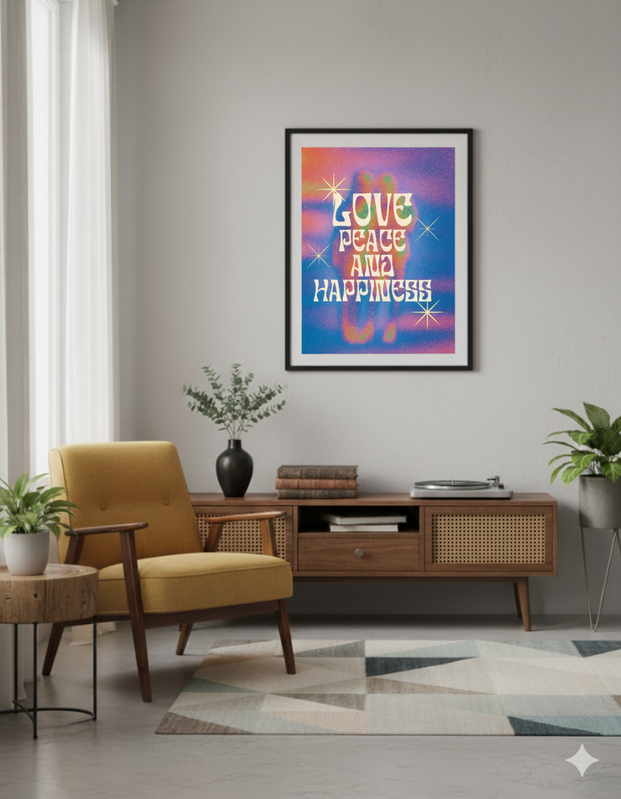 Love Peace and Happiness Poster | Retro 70s Psychedelic Wall Art 