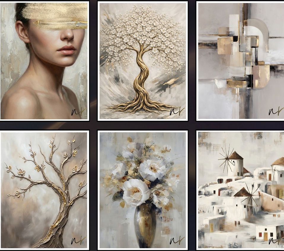 Premium wall art collection collage – textured abstract botanical paintings and luxury decor by Nrdesign