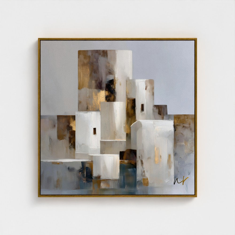modern white form wall art with layered abstract shapes in neutral tones